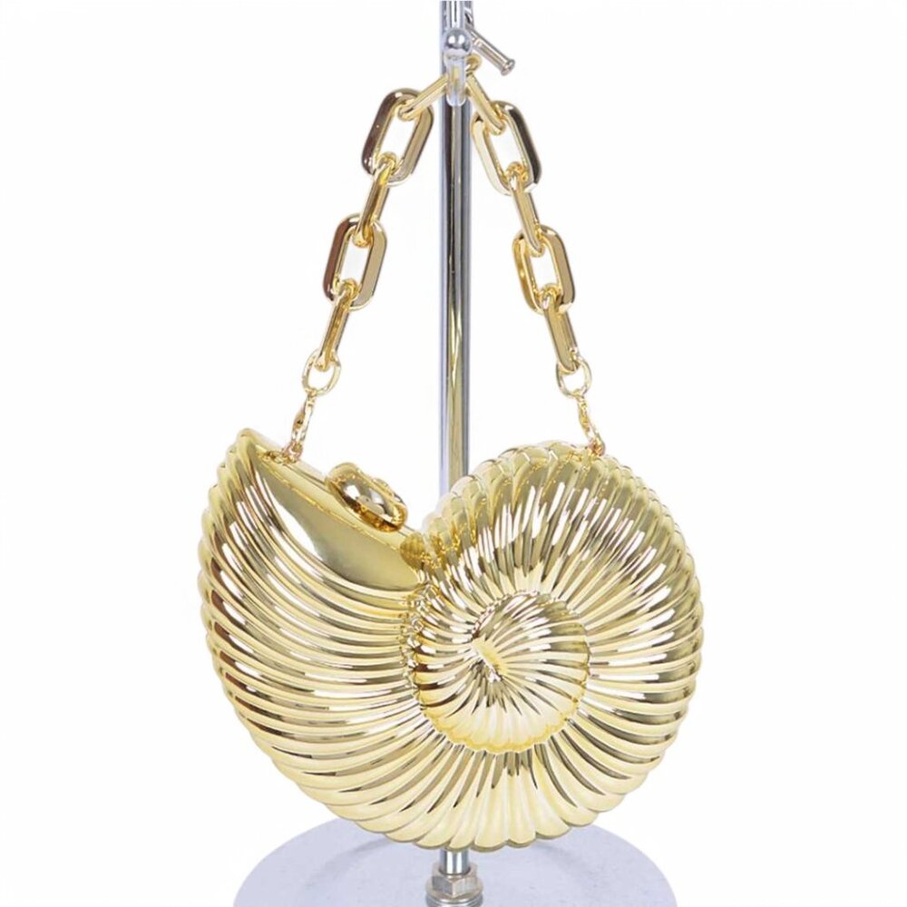 BNWT Sea Shell Molded Metallic Acrylic Top Handle Clutch Bag Crossbody Bag